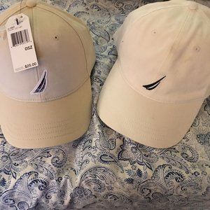 2 Nautica Hats Baseball Golf Caps One Size Adjustable Beige White $50 value